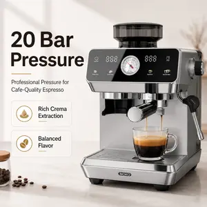 [SummerWins] 20-Bar Espresso Machine with Built-In Grinder, Stainless Steel Body, Pressure Gauge & Steam Wand, Multi-Function Coffee Maker for Latte, Cappuccino & Americano