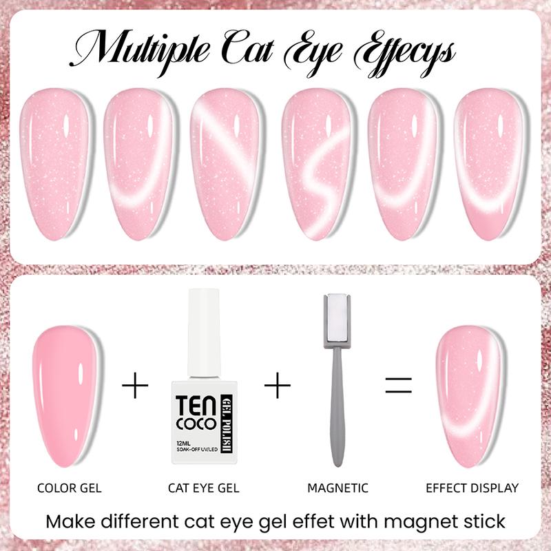 Tencoco 51 Pcs Gel Nail Polish Kit 35 Colors with Crystal Cat Eye Nail Art Tools Set UV Light Translucent Glossy Formula Perfect Gift for Women