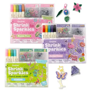 Grabie Shrink to Sparkles Craft Kit, gift for valentines's day, Shrinky Dinks, Retro Style, Vintage Style