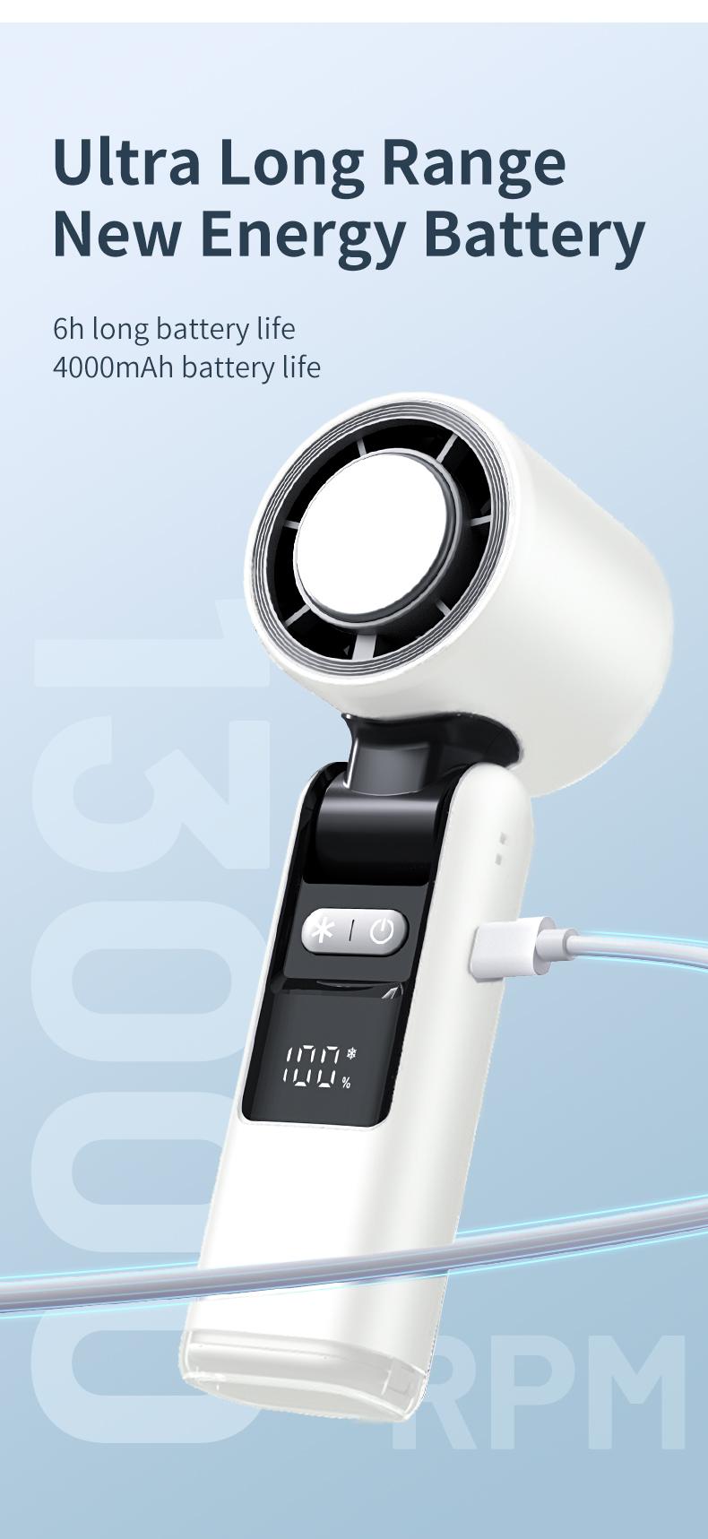 2026 New Portable Turbo Fan! 4000mAh Battery, Ice-Cooling Foldable, 5 Speeds + LED Display, Powerful Cooling Airflow, USB Rechargeable for /Travel/Work. Summer Must-Have! portable  fan outdoor activity turbo fan