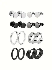 Stainless Steel Hoop Earrings, Studs Earrings, Hoop Earring Sets, Flat Pierced Jewelry, Fashionable Earrings for Women & Men, Trendy All-match & Exquisite Jewelry for Birthday Gift
