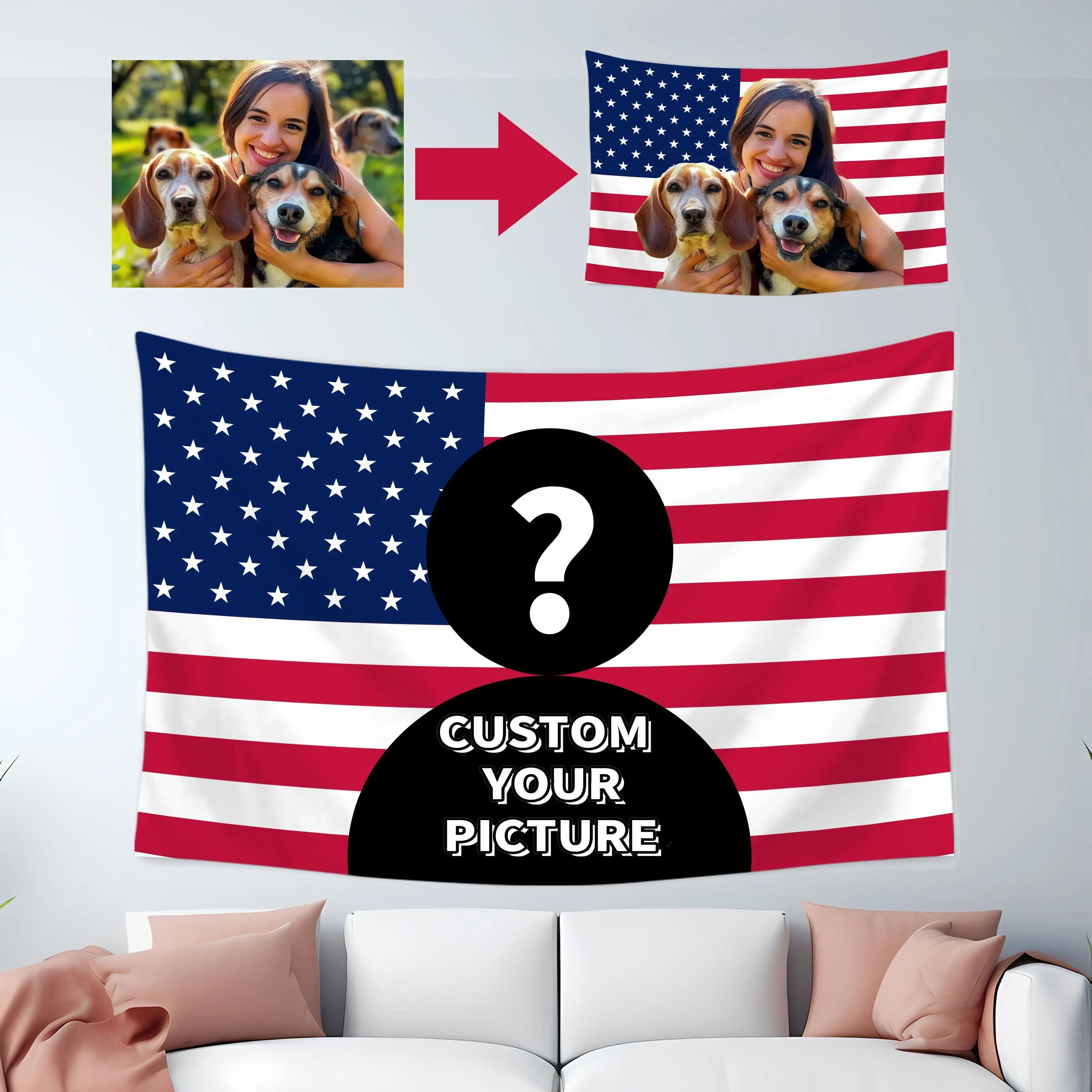 # tiktokshopdeal 1pc Custom Pink or Blue American Flag Personalized Flag Design Your Image Funny Tapestry Poster for Decoration Club Concert Bar University Dorm Living Room Bedroom