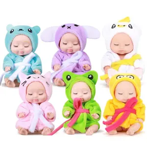 6 Pcs 4 Inch Mini Baby Dolls Lifelike Realistic Baby Dolls Animal Clothes Cute Tiny Gifts for Kids Birthday Party(Robe Style)