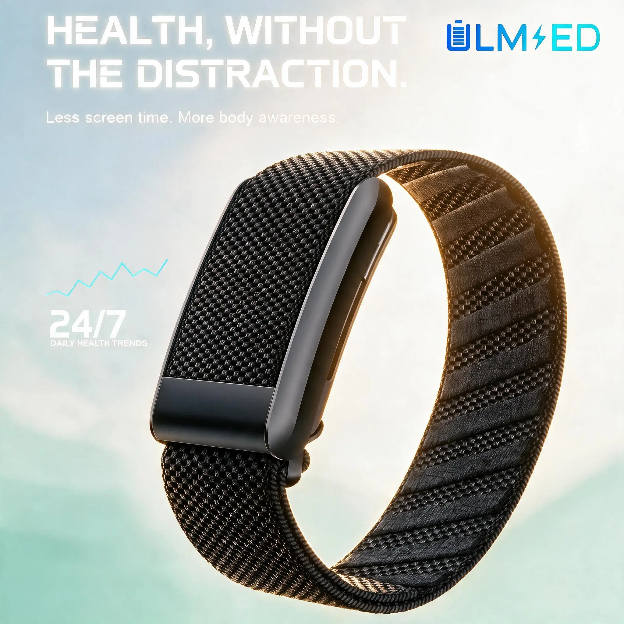 ULMIED Screen-Free Fitness Smart Band, 24/7 Sleep & Heart Rate Monitoring, Step Counter & Calorie Tracker, Water-Resistant Activity Wristband for Workout Recovery & Daily Wellness, Up to 30-Day Battery Life