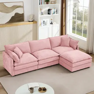 [Mother's Day Gift]Aobtkel.Modular Sectional Sofa, 102 Inch L Shaped Couch Set for Living Room, 3-Seater Comfy Cloud Couches with Movable Ottoman, DIY Combination, Chenille, Pink