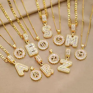 Brightside Minimalis 2 Count Initial Letter Necklace Set with Zirconia Stones Golden Silver Bubble Alphabet Pendant Iced Out Birthday Anniversary Gift for Women Men