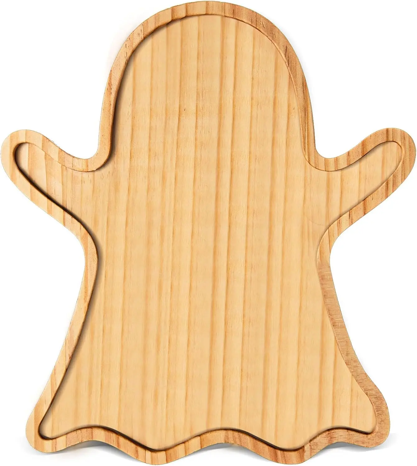 Halloween Wooden Serving Platter Ghost Shape Serving Tray Halloween Wood Charcuterie Board Wooden Snack Cheese Dish Plate for Fall Autumn Dinnerware Supplies,12.6x14.17x0.59
