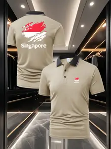 Men's Singapore Flag Theme Polo Shirt - Front & Back Double Print Design Stylish & Versatile Summer Breathable Comfortable Short Sleeve Business Sports Casual Top