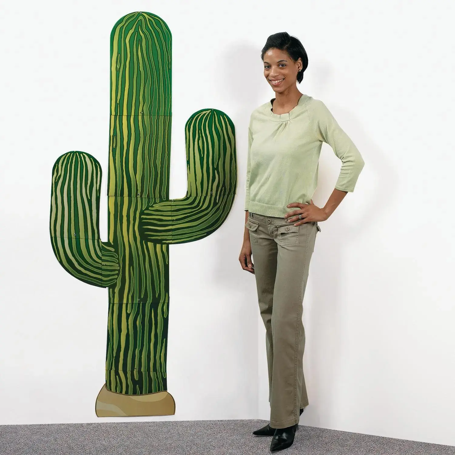 3 Ft. x 6 Ft. Cardstock Jointed Green Cactus Wall Hanging Cutout