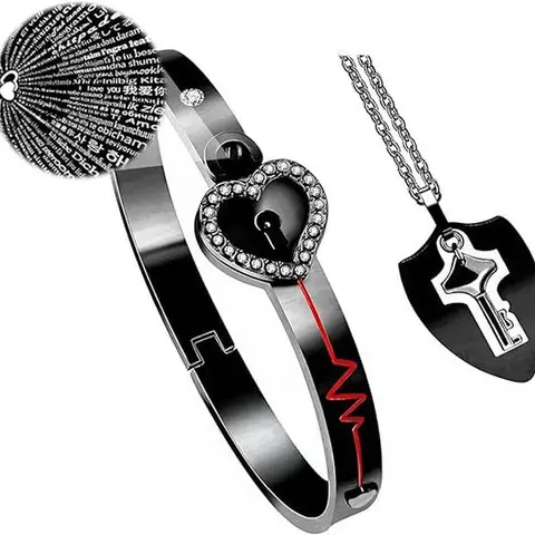 [3-5 Days Delivery] We-lock-in Heart Lock Bracelet & Key Necklace Set with "I Love You" In 100 Languages