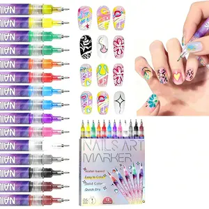 Cutics 12-Color Nails Doodle Pen for DIY Nail Art Quick Drying Acrylic Painting & 3D Dot Embroidery mma acrylic nail - On Nails Quick Drying Dot Stitching Nail Art Pen for Home and Salon DIY, Nail Care Cutics Manicure Polish Cosmetic
