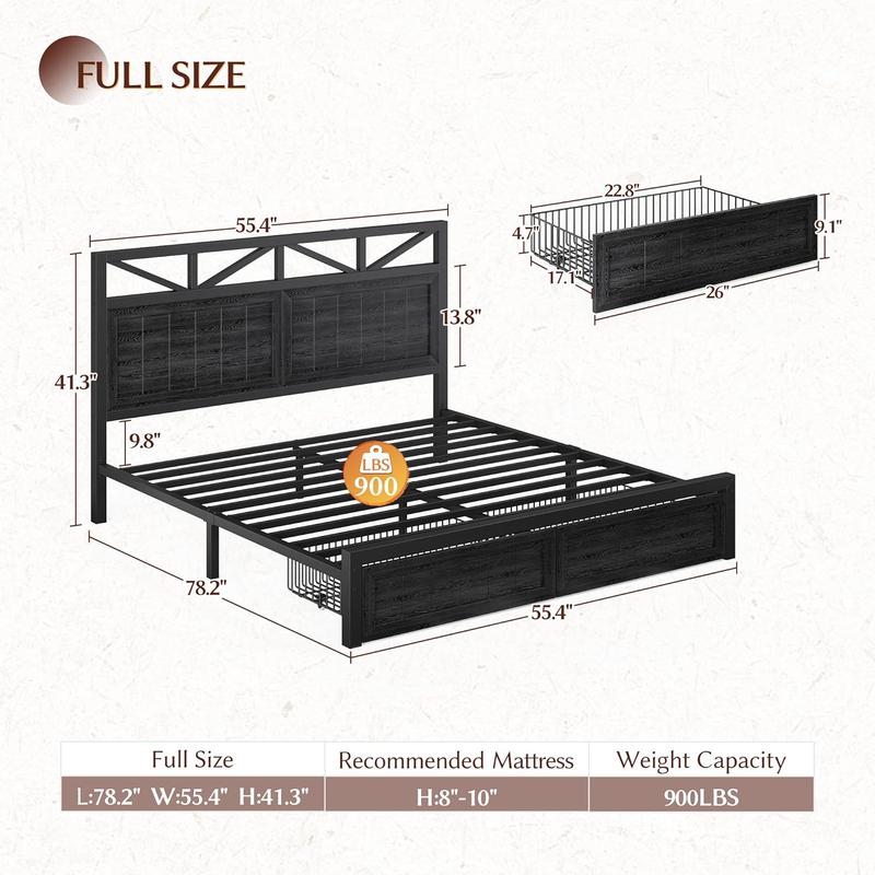Raybee LED Bed Frame with Charging Station & 2 Drawers, No Mattress, Farm Style Full Queen King Size Bedframe with Headboard & 2 Wooden Drawers, Noise Free, Holds 900lbs, No Box Spring Needed Raybee LED Bed Frame with Charging Station & 2 Drawers, No Mattress, Farm Style Full Queen King Size Bedframe with Headboard & 2 Wooden Drawers, Noise Free, Holds 900lbs, No Box Spring Needed