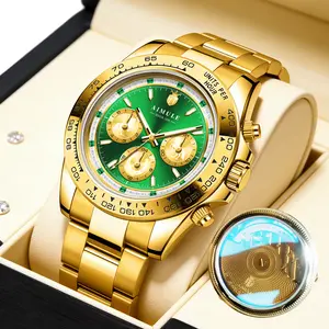 AIMULE Light luxury high-end men's mechanical watch with a dark green elegant dial, gold strap, men's watch, business formal dress golden watch, mature and steady, versatile casual business men's watch, gift for boyfriend
