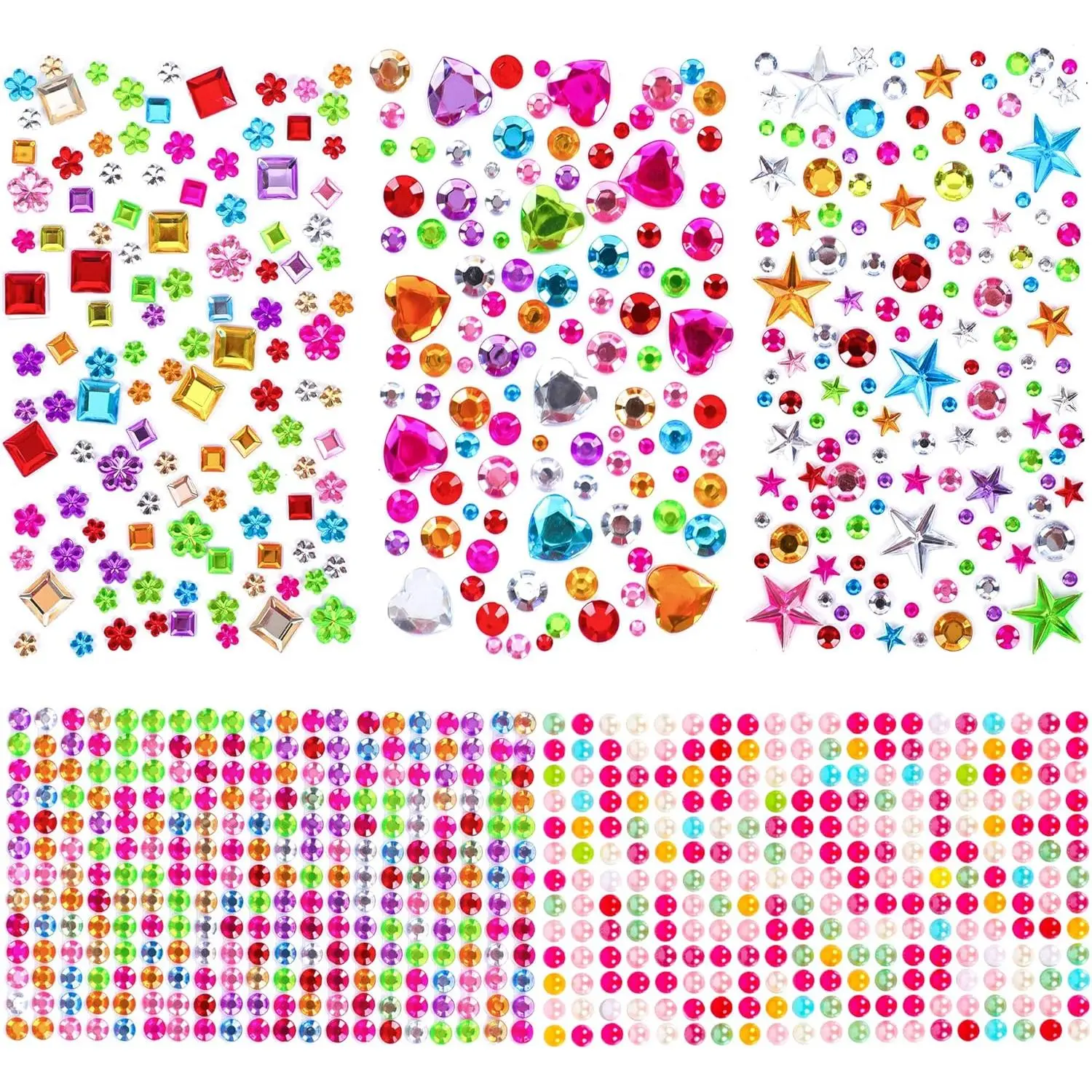 880pcs Gem Rhinestones for Crafts - Self Adhesive Acrylic Gems DIY Decorative Diamond Stickers, Small Stickers for Kids