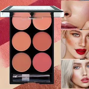 6-Color Waterproof Blush Palette - Easy to apply, natural 3D makeup effect, suitable for all skin tones, matte and shimmery red shades, makeup palette.