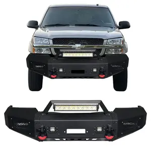 TIOYAR Steel Front Bumper Black Texture for 2003-2006 Chevy Silverado 1500/2500/3500 With Winch Plate& LED Lights & 2 x D-Rings for Off-Road Performance