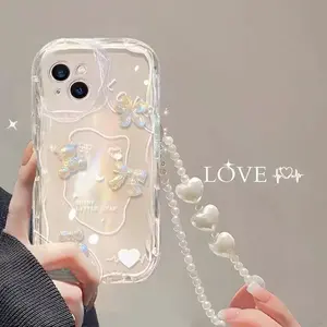 Bowknot Flower Pearl Chain Case For Samsung Galaxy A26 A36 A54 A34 A14 A15 A16 A50 A30S A50S A12 A35 A25 M14 A04S A04E A05S A05 A52 A52S A32 A72 A51 A53 A03S A02S A03 Phone Cover Cases