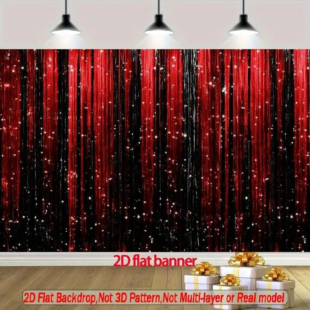 1PC Polyester 2D Flat Backdrop - Red and Black Sequins, Tassel Design, Reusable Party Cloth for Birthday, Wedding Photography, Stage Decorations,summerwins