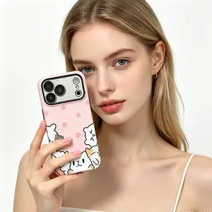 Kawaii Cat Magnetic Phone Case, 2-in-1 MagSafe Shockproof Cover, Anti-Scratch Full Protection Pink Cute Cat Pattern Phone Case, Ideal Gift for Mother's Day & Friends