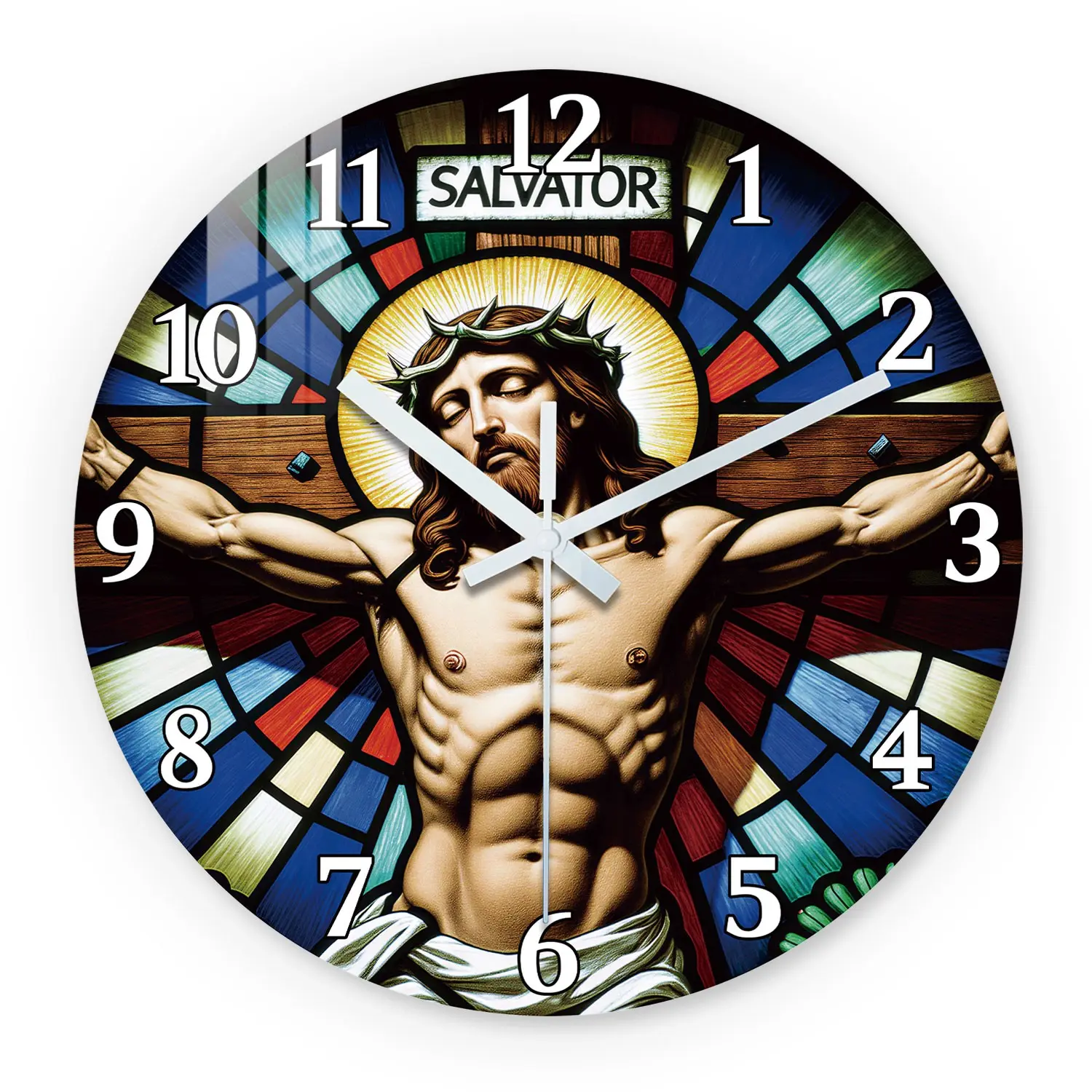 Wooden Jesus Savior Window Clock, Silent Operation, Aa Battery Powered, Ideal for Living Room Bedroom Study, Easter Mother's Day Gift
