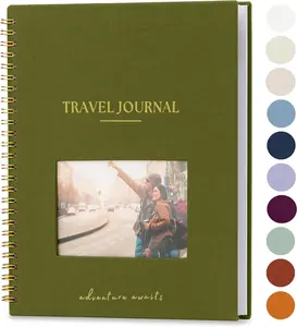 Personalized Travel Journal for Women, Men - Linen Travelers Notebook, Adventure Book with Prompts,  for Travel Gifts (Olive)