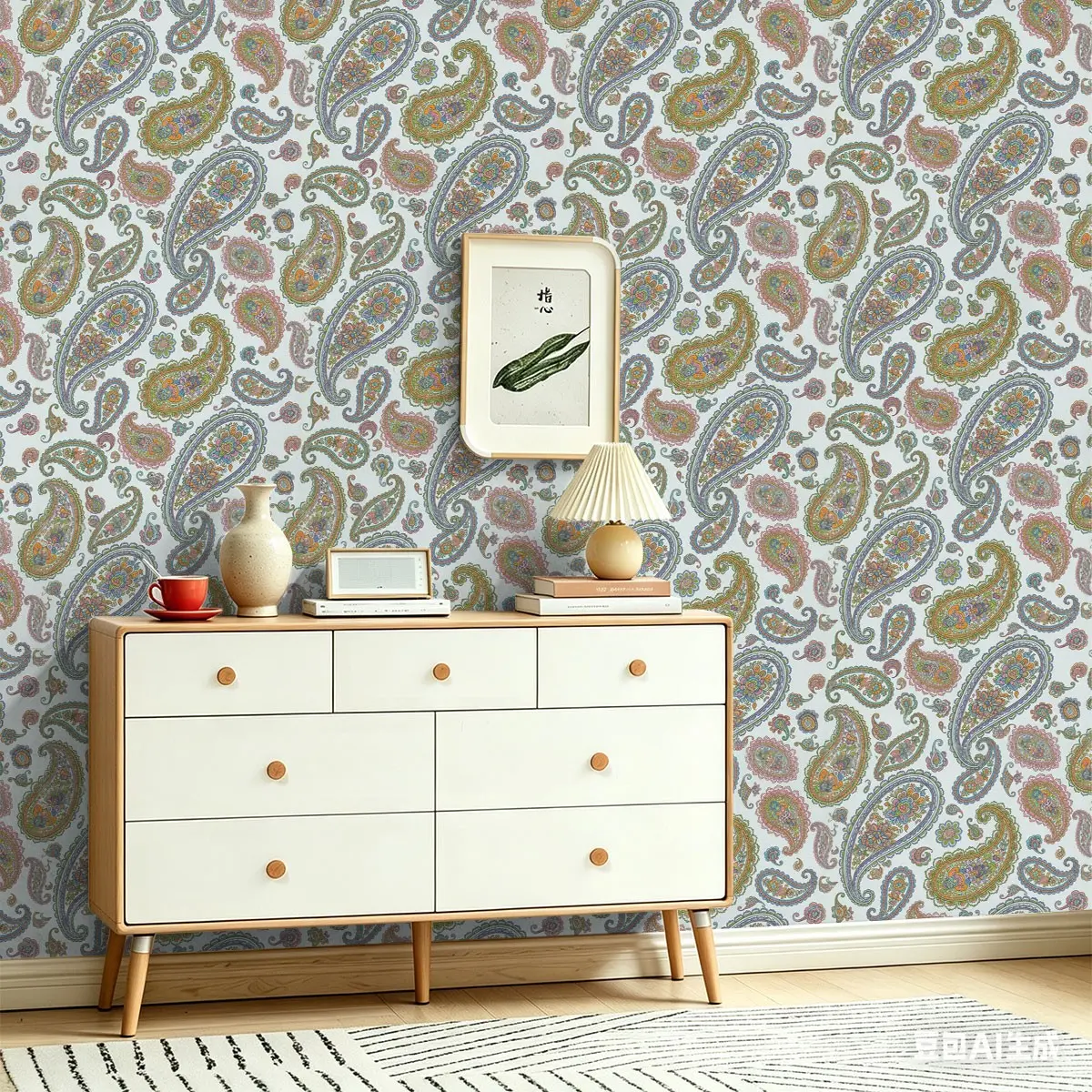 Seamless Peel-And-Stick Wall Stickers, Paisley Style Patchwork Design, PVC Wallpaper for Kitchen Bedroom Shop Classroom Decor
