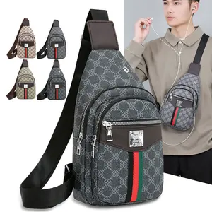 Men's Multifunction Messenger Bag Shoulder Cloth Chest Bags Crossbody Casual  Handbag with Earphone Hole