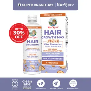 MaryRuth's Hair Growth Max Liposomal - Lustriva + Biotin 10000mcg + Pumpkin Seed Oil - Thicker Hair - Improve Wrinkles & Fine Lines - 15.22 Fl Oz