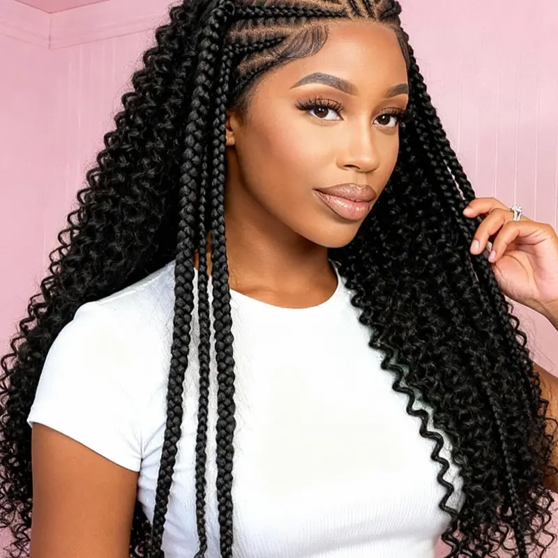 Fashion Unique Braided Wave Hairband Wig, 13x6 Lace Front, Adjustable Style, Daily Work Preferred, Gift Choice, Curly Braided Wigs