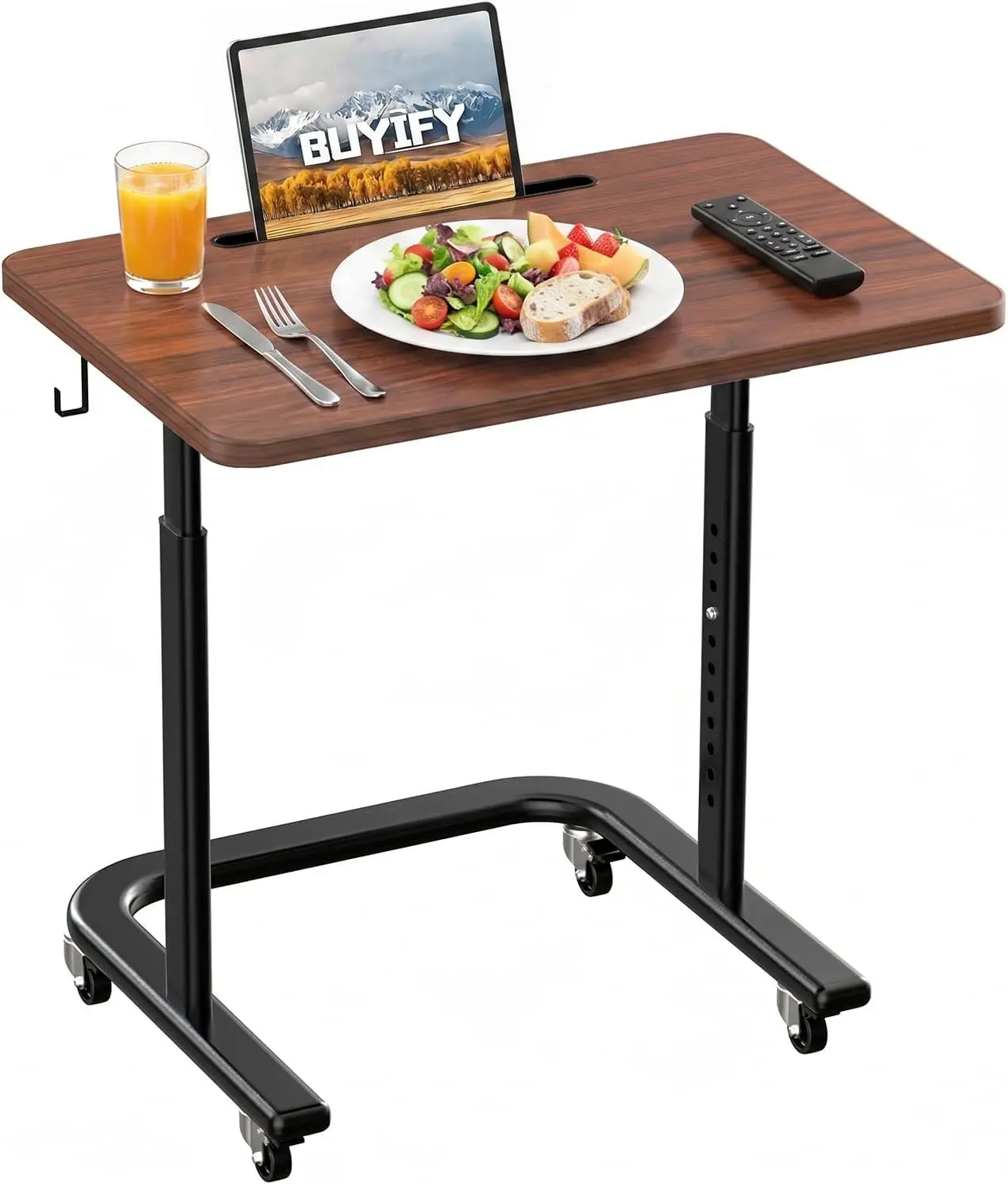 BUYIFY Height Adjustable TV Tray Table with Wheels for Couch or Sofa | Rolling TV dinner tray for eating on couch,bed,or recliner;height adjustable laptop desk for meals,snacks,and work Brown