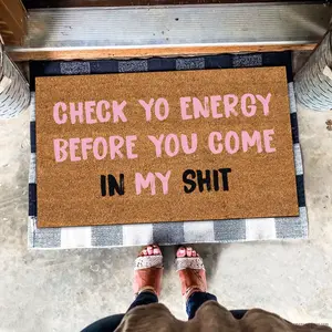 Check Yo Energy Pink Mat, Pink Doormat,Funny Door Mat,Welcome Doormat,Welcome Mat,Indoor Outdoor Doormat,Front Door Mat,Printed in the U.S.A