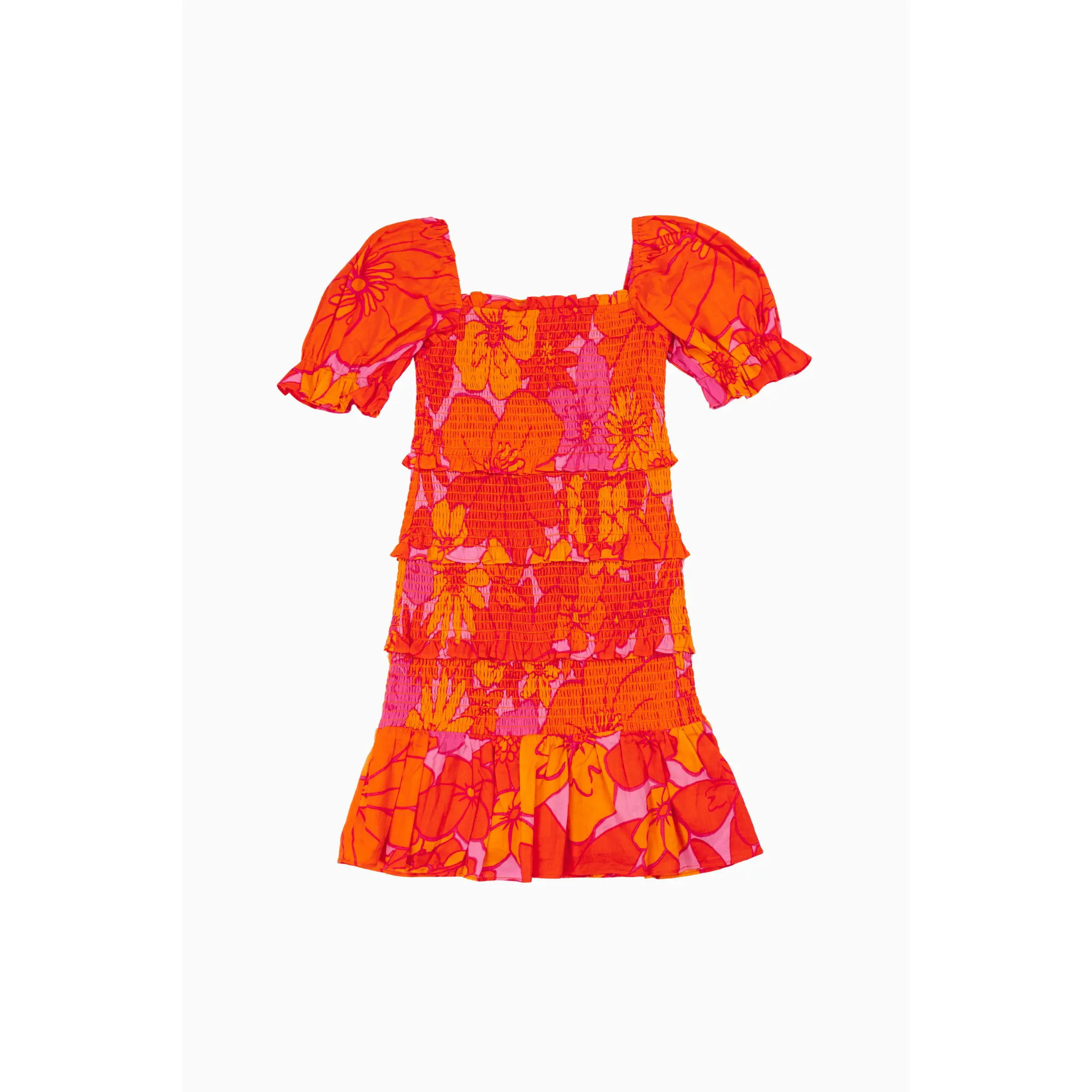 The Lizzie Puff Sleeve Tween Dress - Orange
