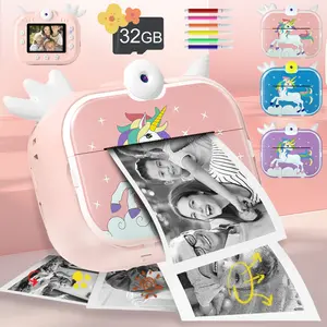 Kids Printer Instant Printing Camera, Portable Thermal Printer with 32GB Memory Card, Video Selfie Toy Camera, Christmas Birthday Gift