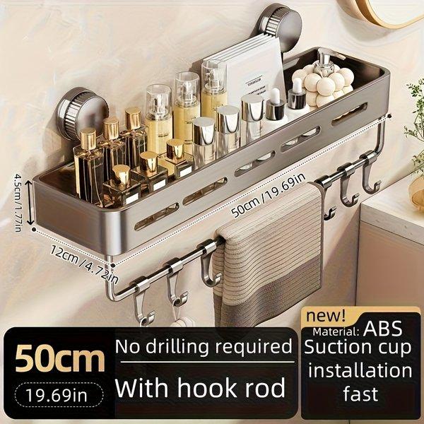 Heavy Duty Suction Cup Shower Shelf – Wall Mounted Bathroom Organizer, Rust Resistant Storage Rack for Shampoo Soap, Space Saving Shower Caddy