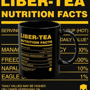 Morning Mugs. Liber-Tea Helldivers  Mug, Nutrition Facts. Black Mugs. Coffee mugs. Tea mugs