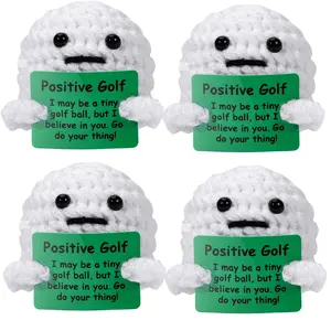 Funny Positive Golf Ball, 4 Counts Crochet Golf Ball with Card, Emotional Support Gifts for Men, Women, Golfers, Dad, Fathers, Coworkers, Friends