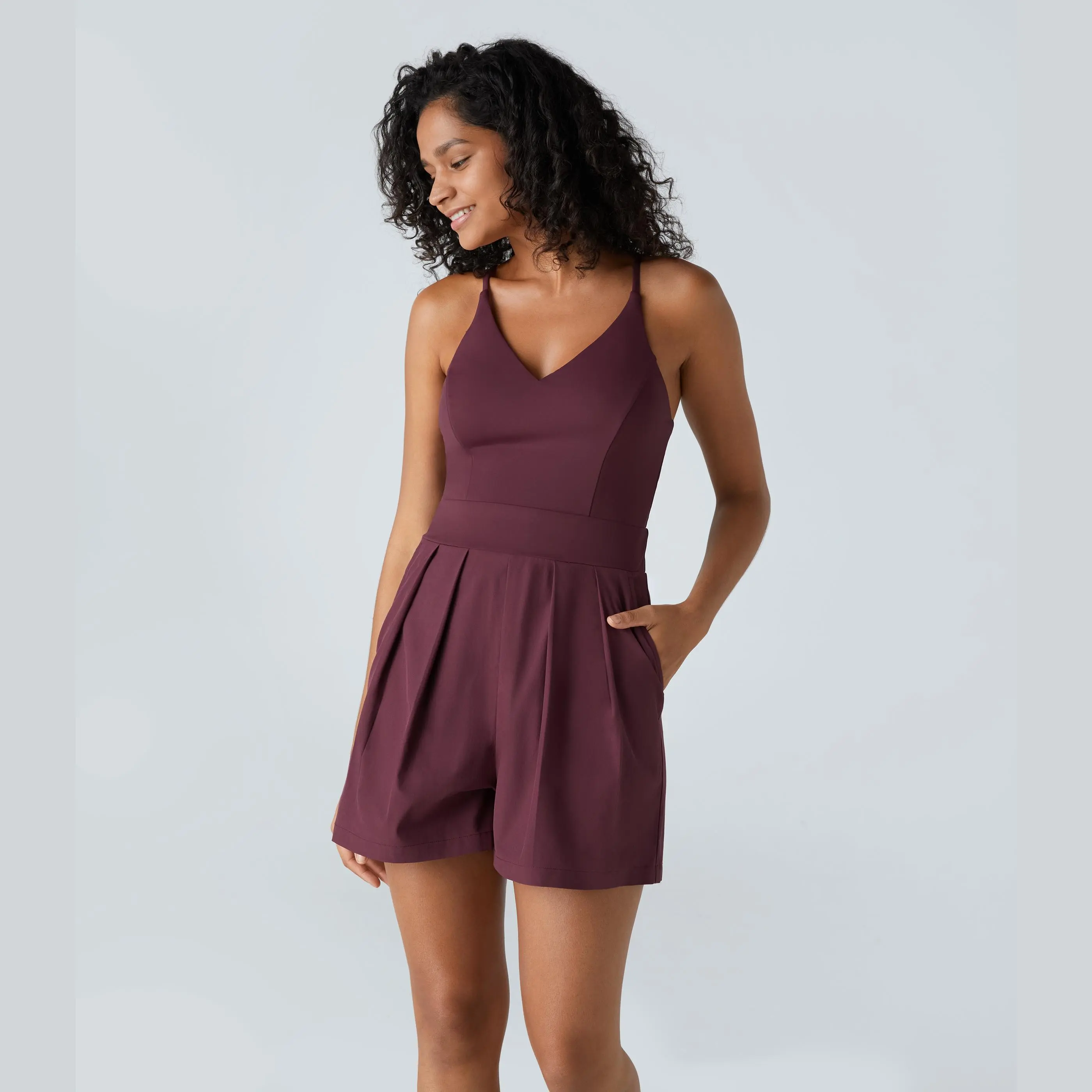 Halara Breezeful Backless Side Invisible Zipper Pocket Quick Dry Resort Slip Romper