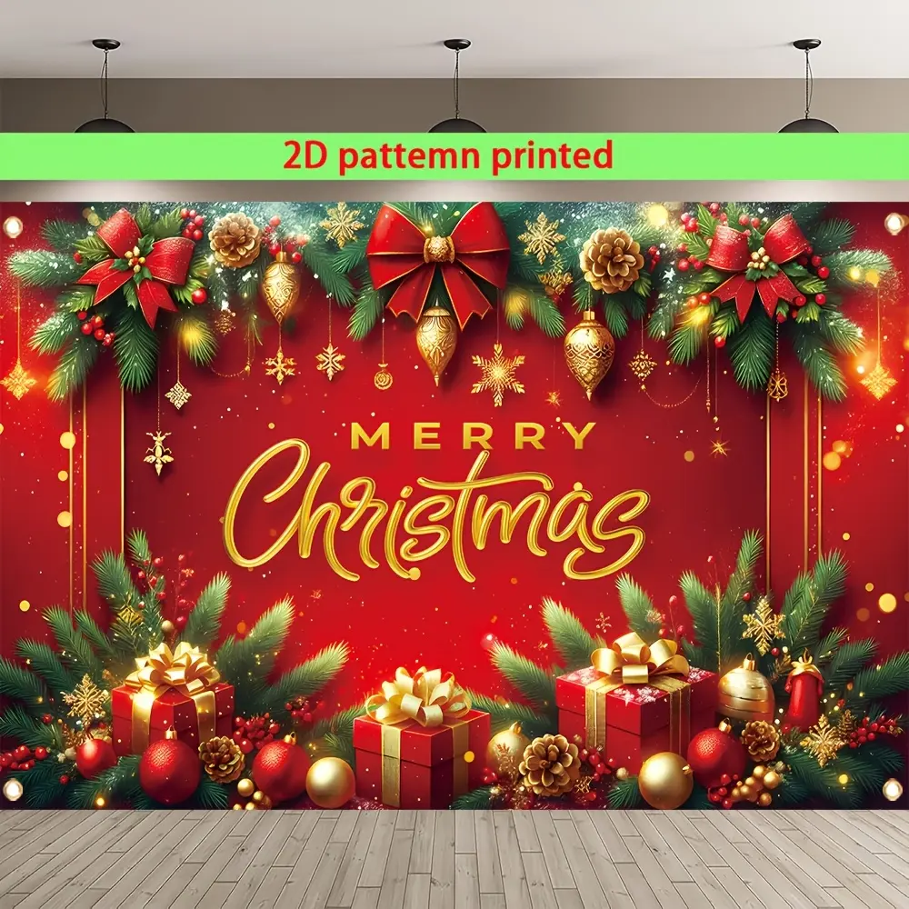 2D Flat Polyester Christmas Decorative Banner - Exquisite Design, 4 Holes for Easy Hanging, Wall Hanging Backdrop, Ideal for Christmas Party Decoration Supplies & Home Use