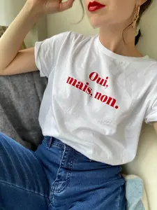 [Sale off up to 50%] OUI MAIS NON French t-shirt Minimalist style with French quote French tee for women Parisian style French language gift for girlfriend shirt