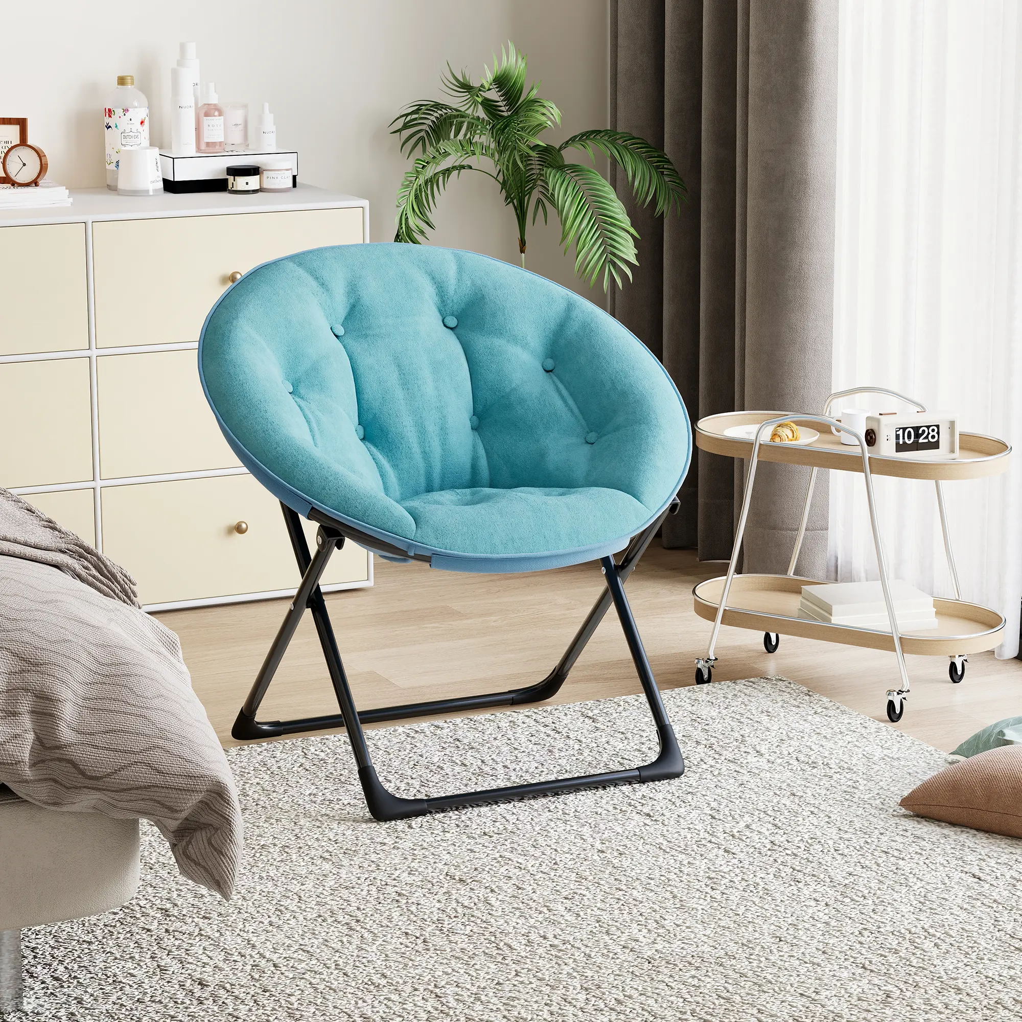 Modern Moon Chair, Saucer Lounge Chair with Sturdy Metal Legs, Soft Round Reading Seat Accent Chair for Bedroom Living Room Dressing Area ﻿
