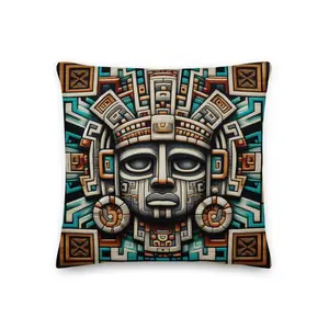 Rich Tribe America Mud Cloth Premium Pillow, Olmec design, black indigenous