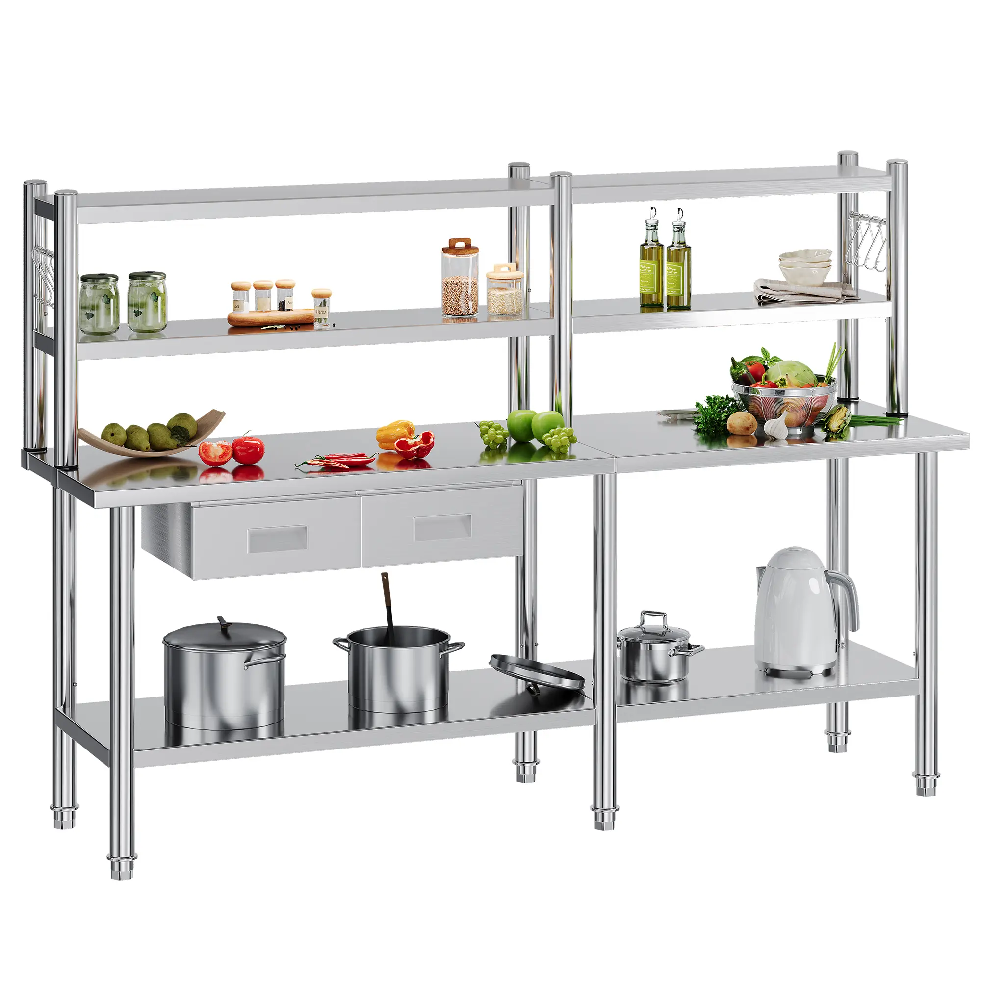 [Summerwins]Amerlife Stainless Steel Prep & Work Table with Adjustable Standing Shelf - Anti-Rust, Rust-Proof Freestanding Utility Racks, Durable Reinforced Organizer for Commercial Kitchen, Garage