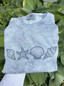 Embroidered Seashells Colorblast Comfort Colors Tshirt Fabric Lightweight Summer Colorful Comfortable