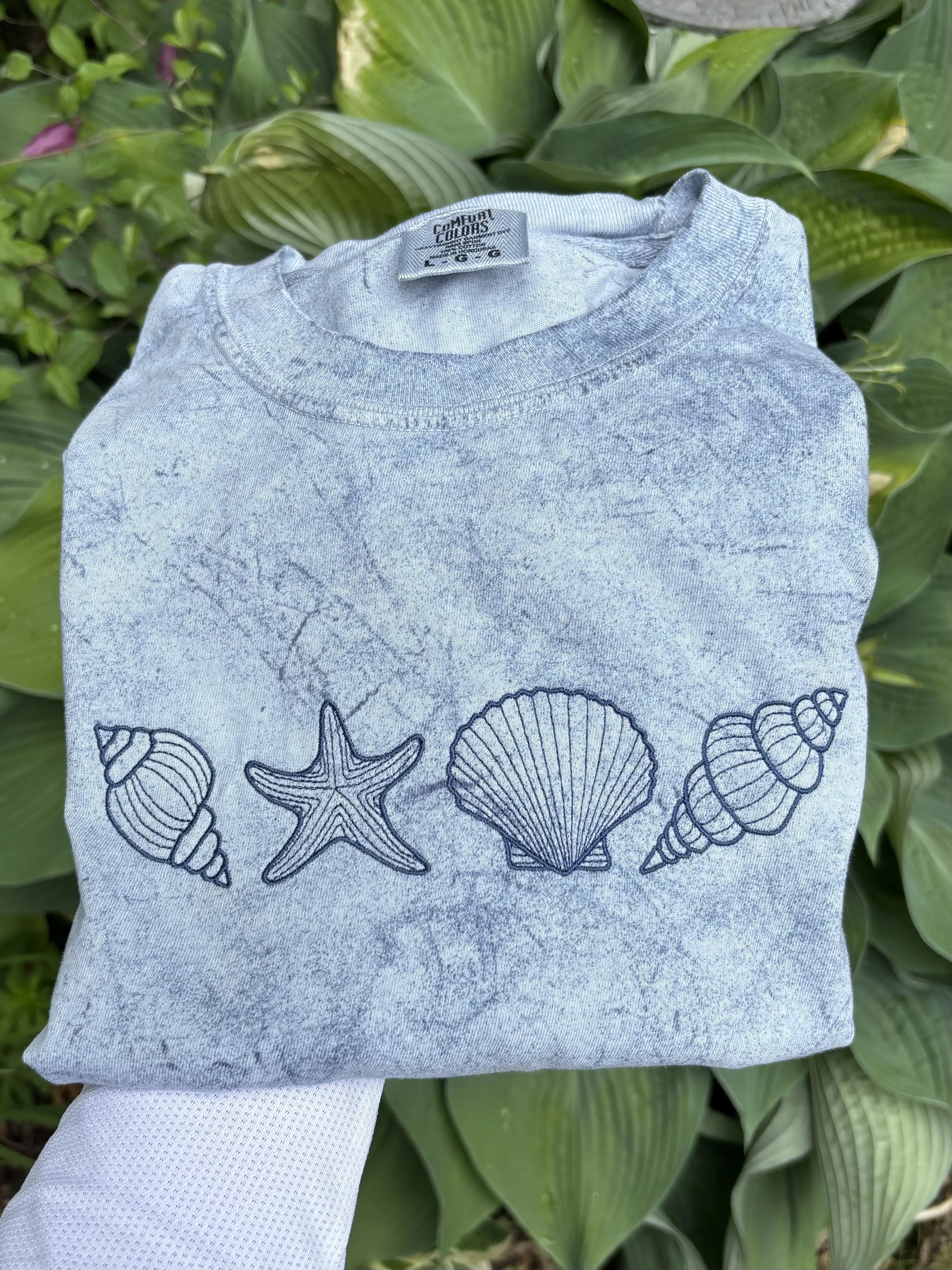 Embroidered Seashells Colorblast Comfort Colors Tshirt Fabric Lightweight Summer Colorful Comfortable