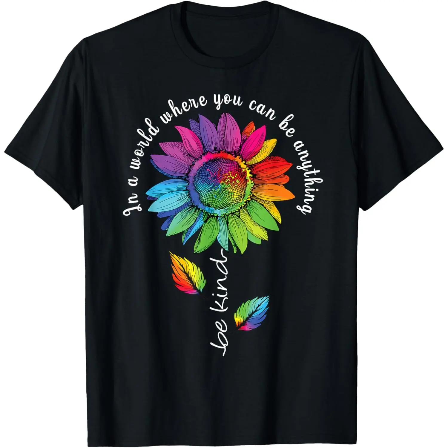 Men's Short-Sleeve Round Neck Rainbow Sunflower T-Shirt - Light, Cloud-Inspired, Be Kind Gay Love Pride Streetwear Top