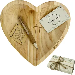 Heart Prayer Bowl with 30 Cards, Meaningful , Wooden Bowl with Cross, Christian Decor, Religious  for Women, Mom, Dad, Daughter, or Husband,  for Christmas and Holidays
