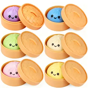 Dumpling Squishy Toy Cute Stress Balls Fidget Sensory Toy with Food Steamer Design Stretchy Desk Accessory Stocking Stuffer