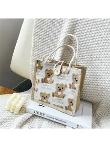 Bear Linen Tote Bag, Japanese Bag Bento Bag Internet Celebrity Ins Wind Travel Small Satchel