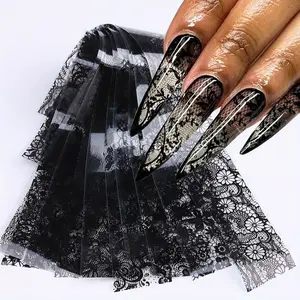 10 Sheets Black White Lace Nail Art Foils Set Nail Transfer Sticker Lace Floral Transfer Paper Manicure Accessories