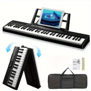 GEP-204/ 889 61-key Half-Weight Keyboard Portable Foldable Black Electronic Organ with USB Power, 36V Safe Operation, Compact Design for Home & Travel, No Battery Needed, Home Music Practice, Sleek Modern Look, Durable Construction